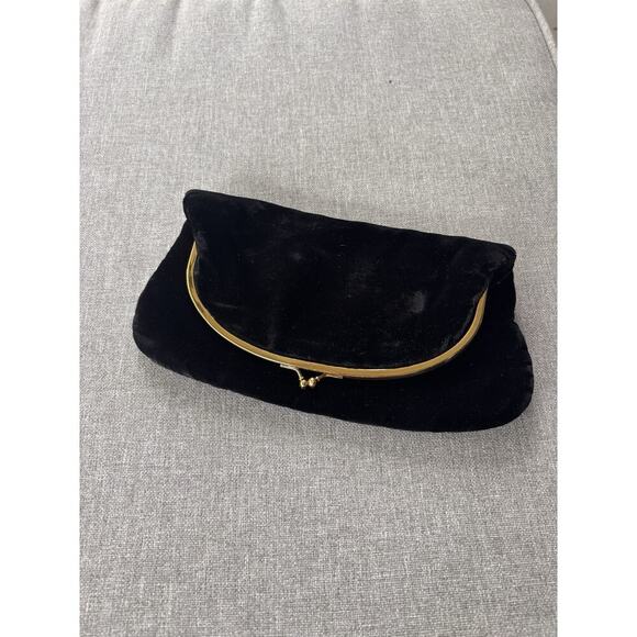 VINTAGE Coblentz Black FOLDOVER Clutch Frame Kisslock Velvet Fully Lined Gold - Picture 7 of 11